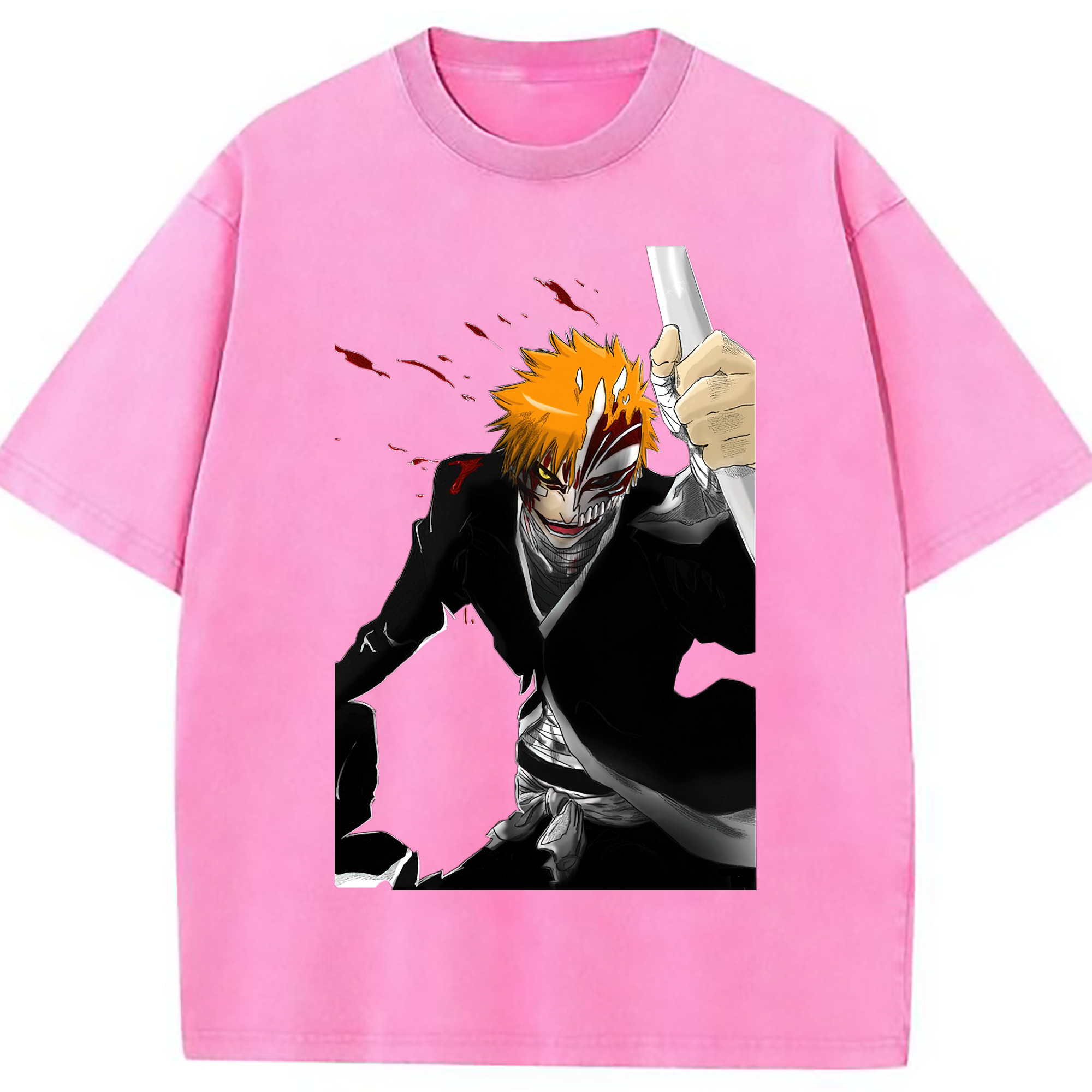 （画像用） ブリーチ 黒崎一護（くろさき いちご）BLEACH Kurosaki Ichigo 綿100% ヴィンテージ風 半袖Tシャツ（フロントプリント）